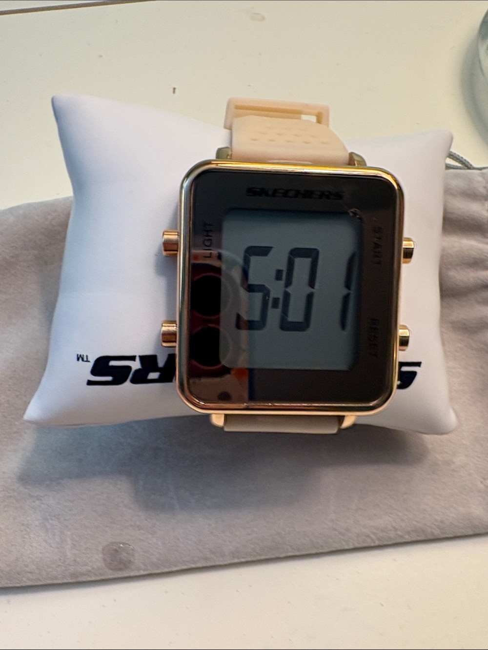 Skechers Rose Gold Square Digital Watch with Beige Band